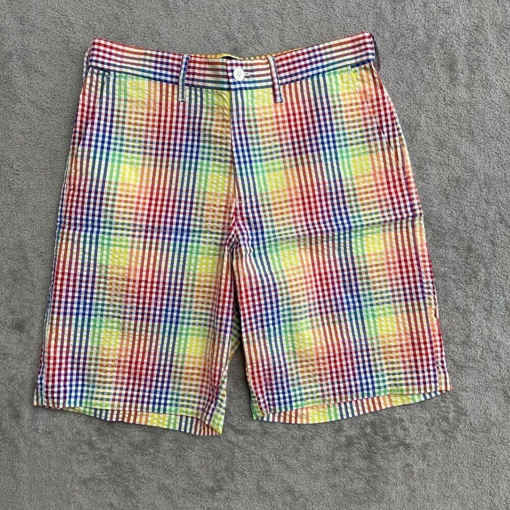 NEW Lands' End Men's Size 30 Rainbow Checkered Shorts Cotton Multi-Color